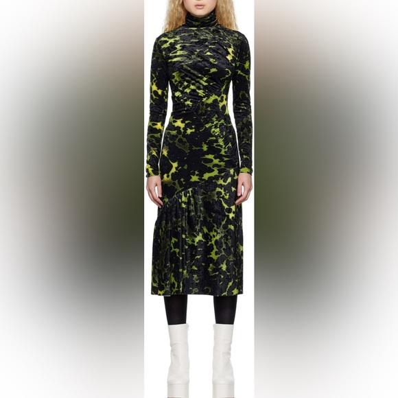 Dries Van Noten Henalis Velvet Green and Black Dress - Picture 5 of 16
